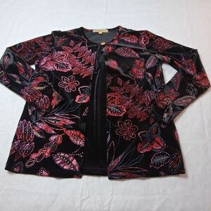 Notations Whimsigoth Black Velvet Glitter Floral Jacket Red Sparkle Goth Party S